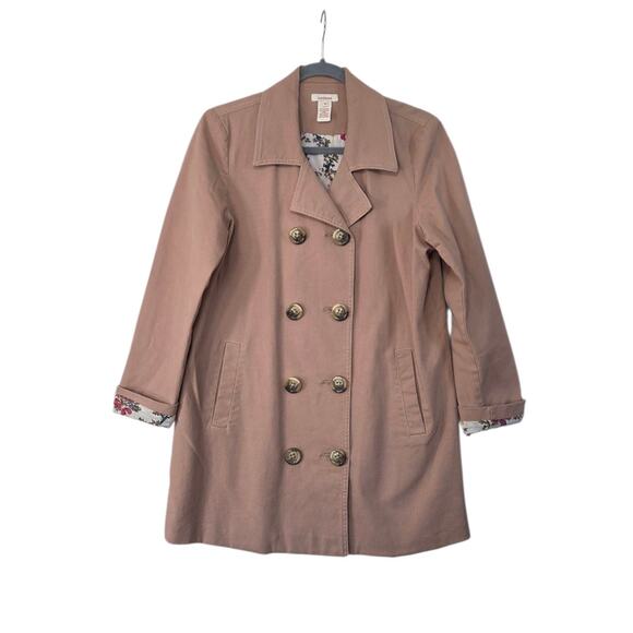 Sundance Tan Cotton Double Breasted Floral Lining Neutral Peacoat Jacket Size XS - Picture 1 of 14